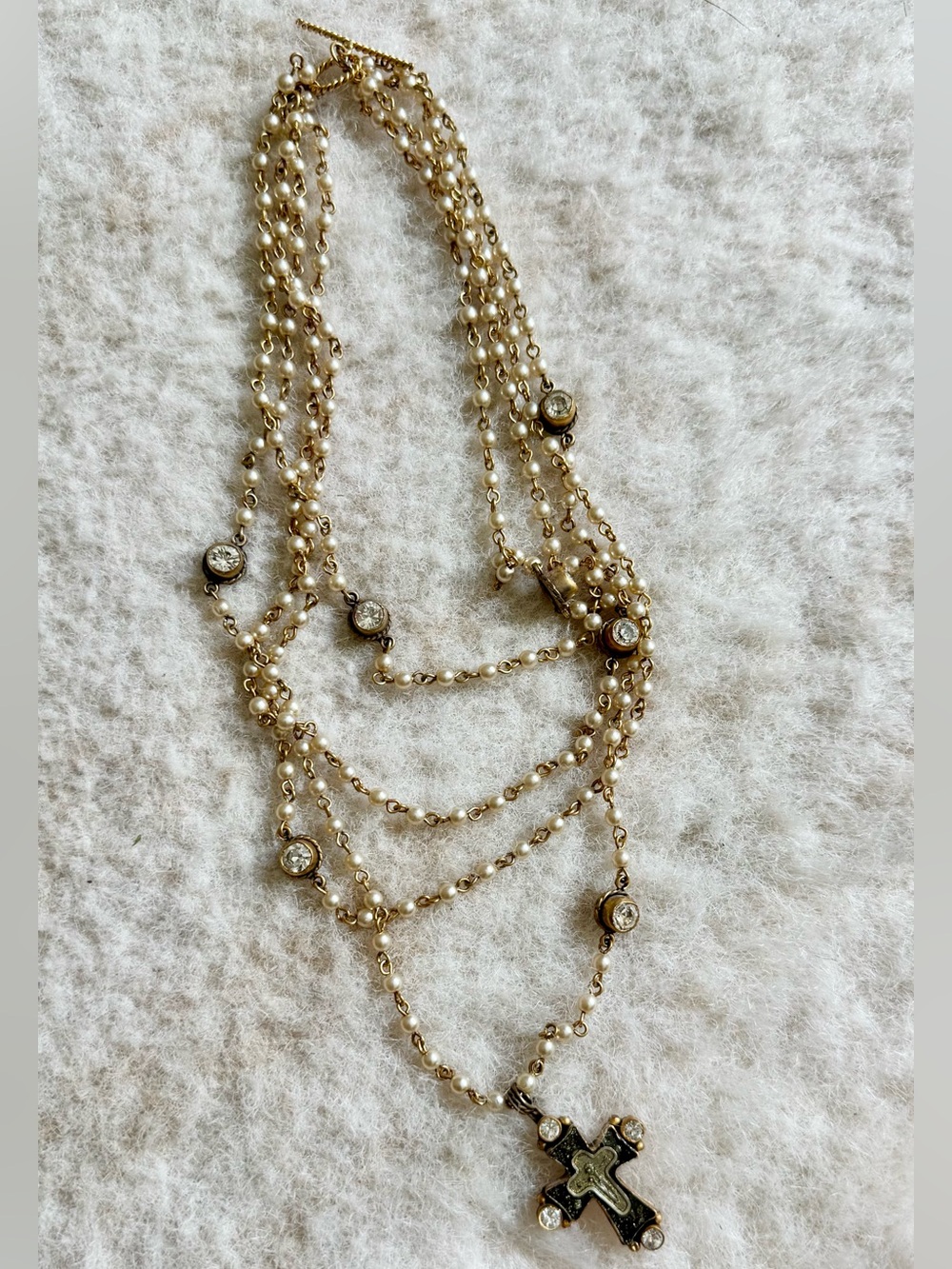 VSA Virgins Saints & Angels Magdalena Necklace 4mm Pearl Maria Cross Necklace